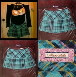 Aeropostale Aqua Plaid Pleated Mini Skirt